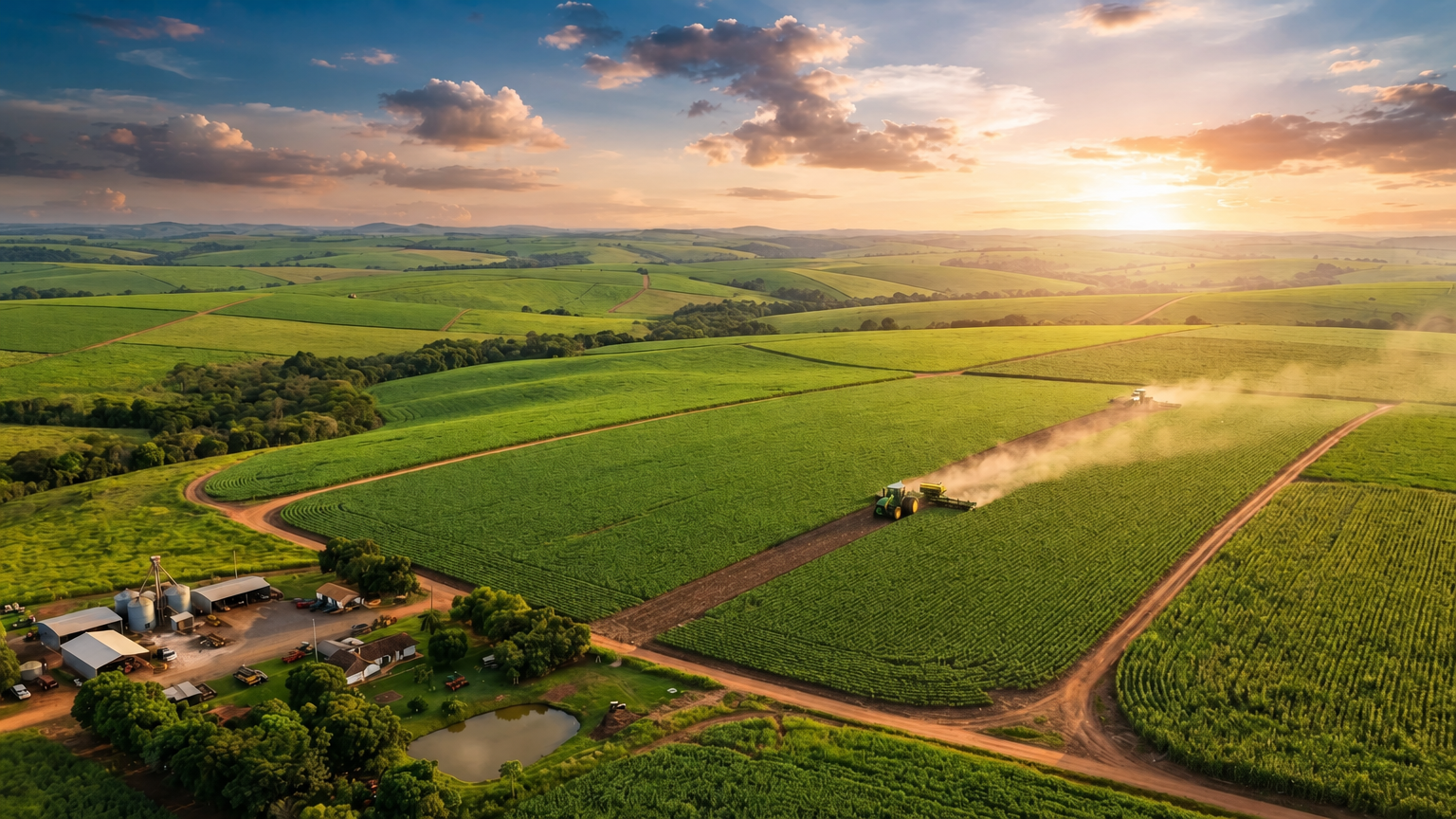 Vista aérea de plantação agrícola - Gestão de safra no Safra ERP