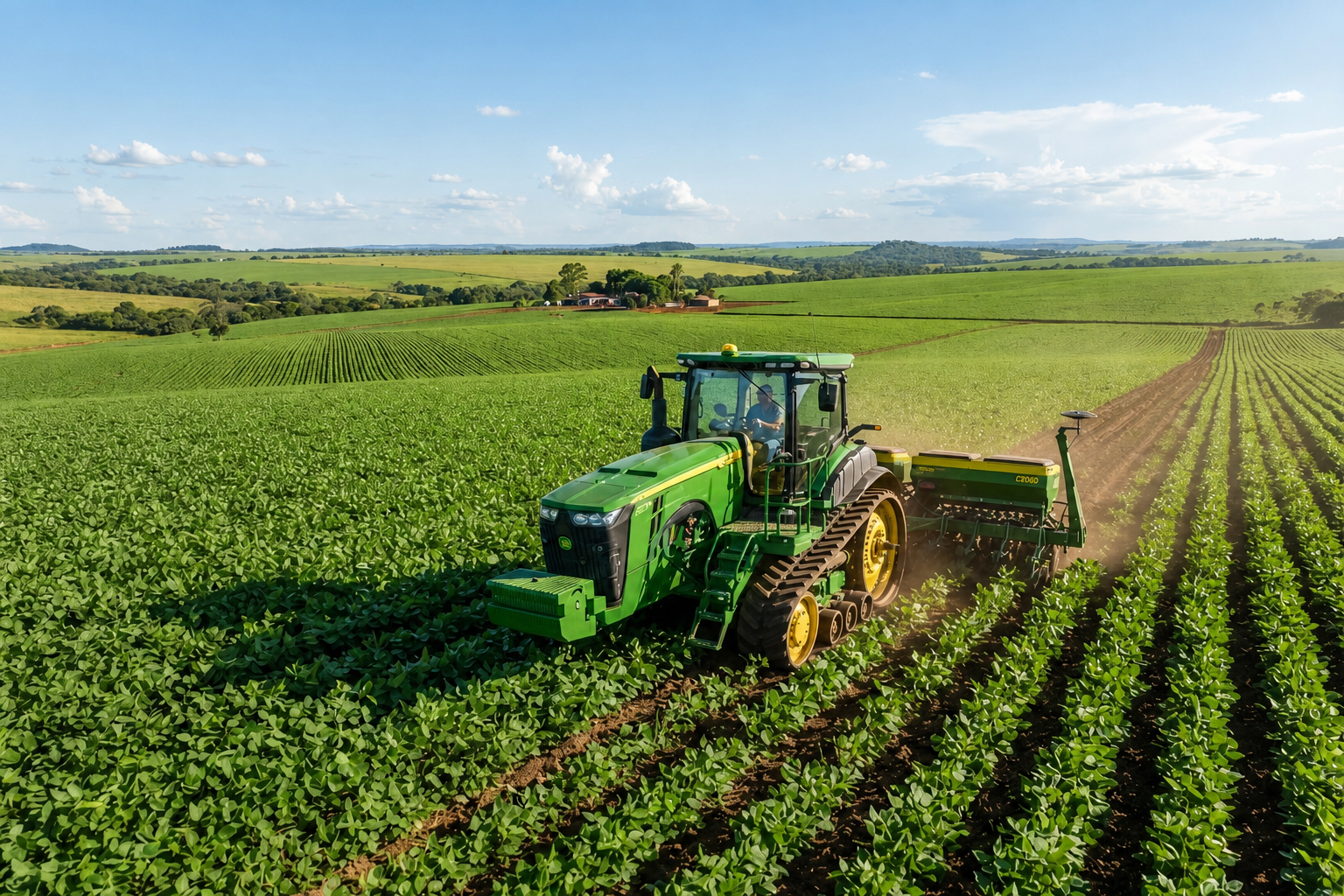Trator trabalhando no campo - Sistema de gestão agrícola Safra ERP